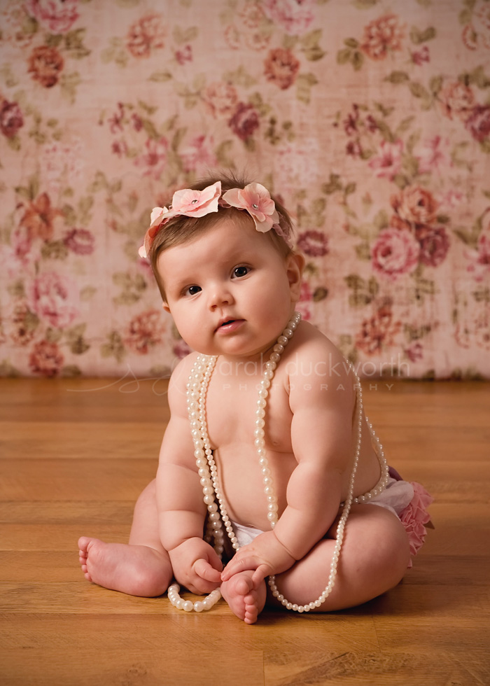 Baby with Pearls & Flowers - Rockwall Photographer